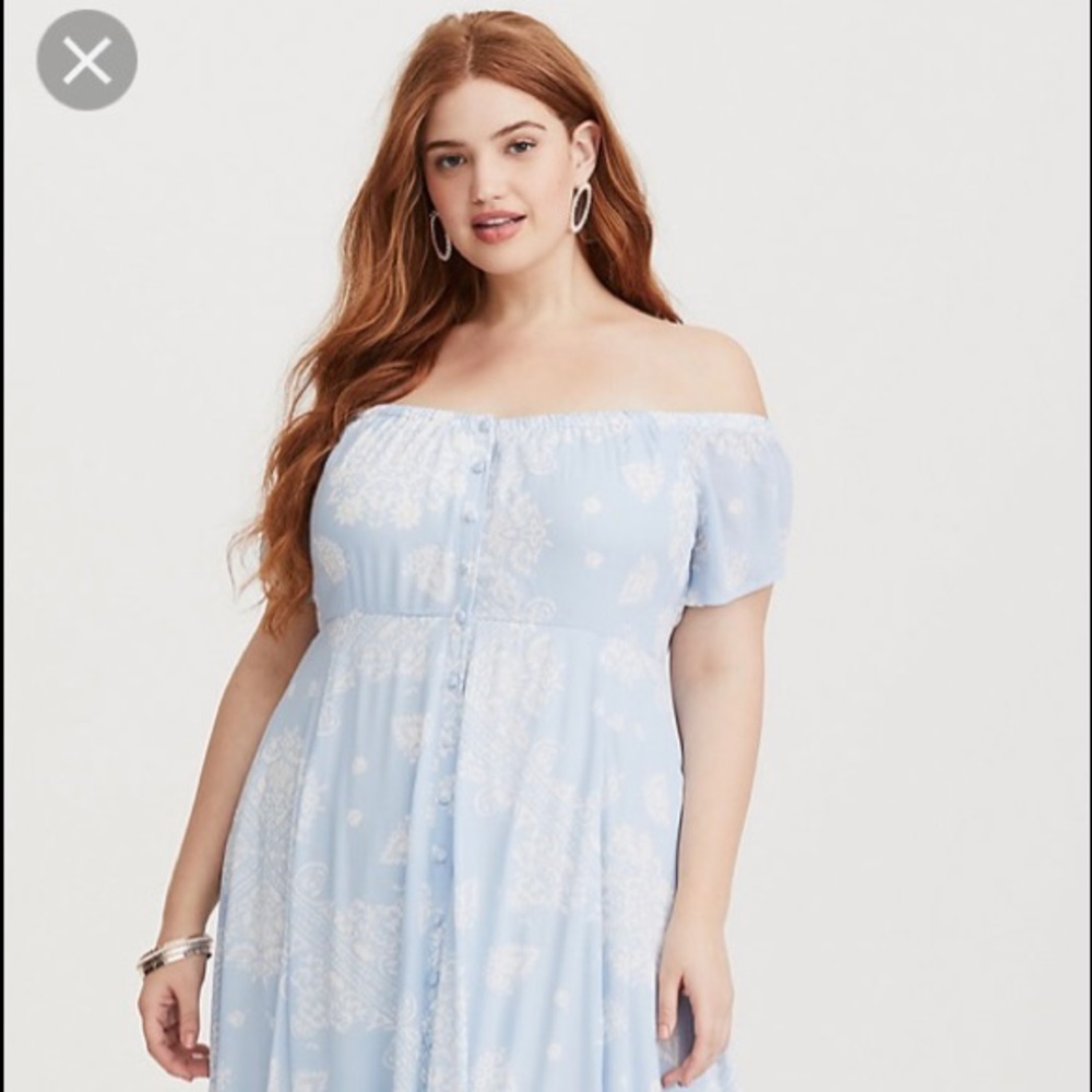 Gorgeous Torrid Light Blue Floral Off the Shoulder